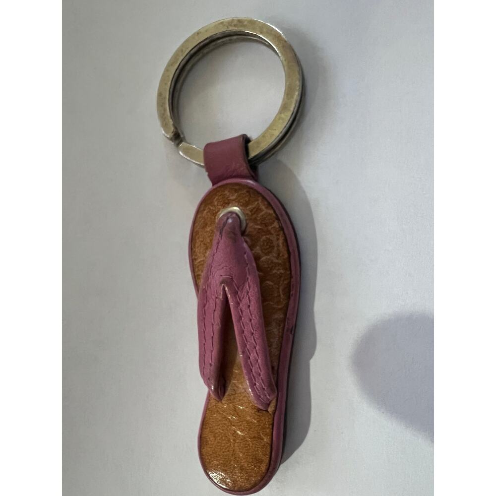 Vintage Coach Signature Flip Flop Pink/Brown Leather Key Ring Bag Charm Y2K